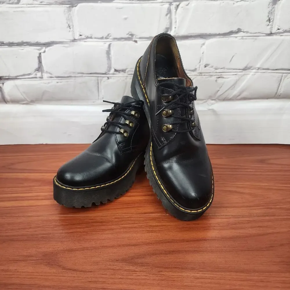 Dr. Martens Leona Lo Platform Oxford Black Leather Platform Womens Size 10 Docs